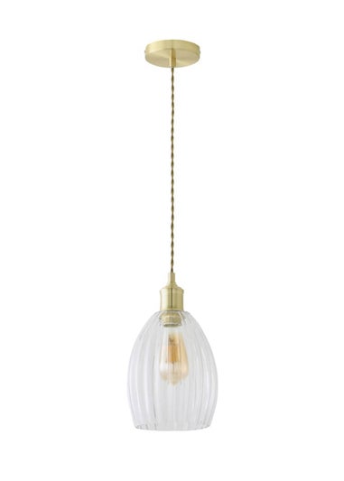 ValueLights Cheltenham Gold Ceiling Pendant Light Ribbed Shade