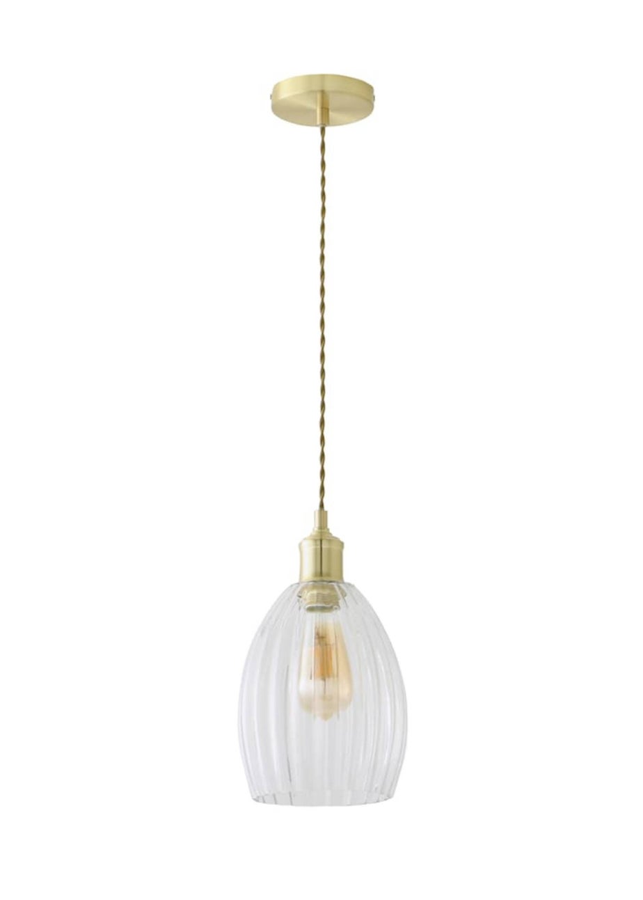 ValueLights Cheltenham Gold Ceiling Pendant Light Ribbed Shade