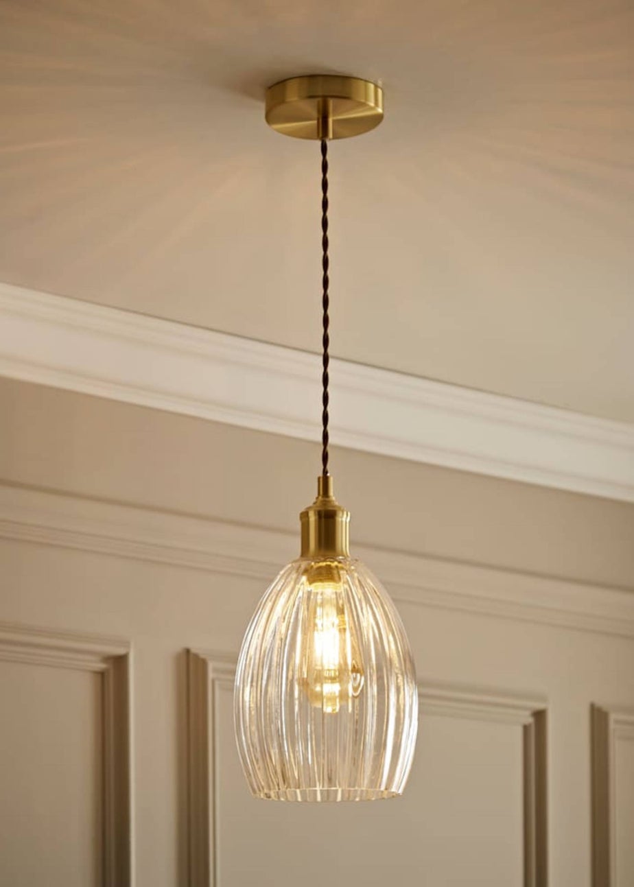 ValueLights Cheltenham Gold Ceiling Pendant Light Ribbed Shade