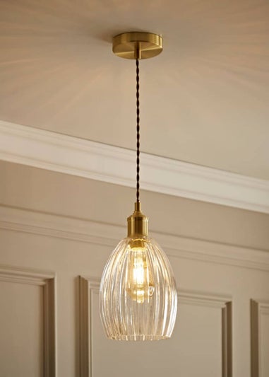 ValueLights Cheltenham Gold Ceiling Pendant Light Ribbed Shade