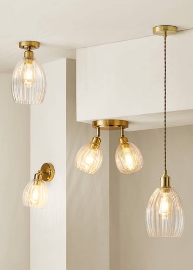 ValueLights Cheltenham Gold Ceiling Pendant Light Ribbed Shade
