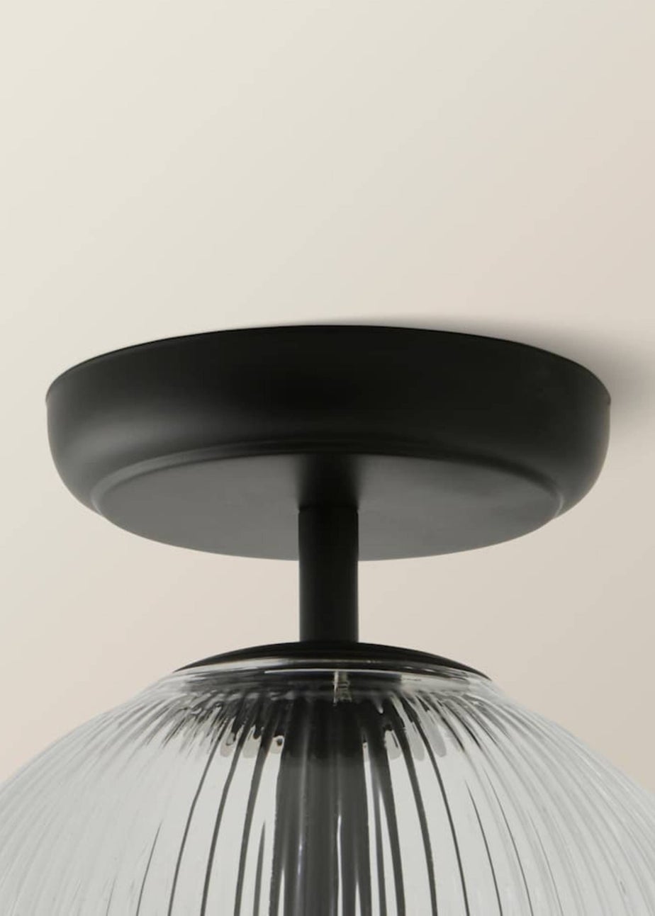 ValueLights Kempton Black Flush Ceiling Light Ribbed Globe Shade