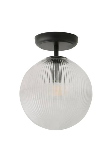 ValueLights Kempton Black Flush Ceiling Light Ribbed Globe Shade
