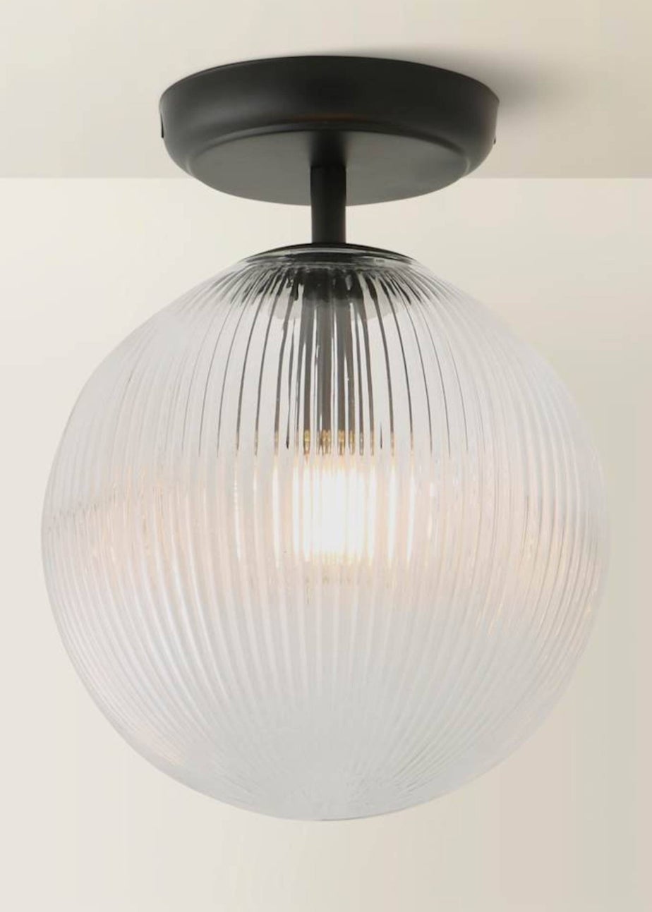 ValueLights Kempton Black Flush Ceiling Light Ribbed Globe Shade