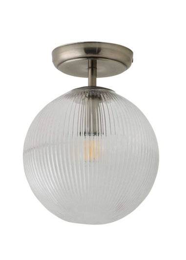 ValueLights Kempton Brushed Chrome Ceiling Light Ribbed Globe Shade
