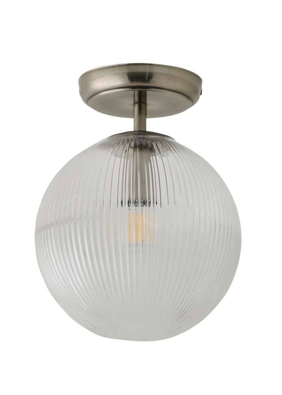ValueLights Kempton Brushed Chrome Ceiling Light Ribbed Globe Shade