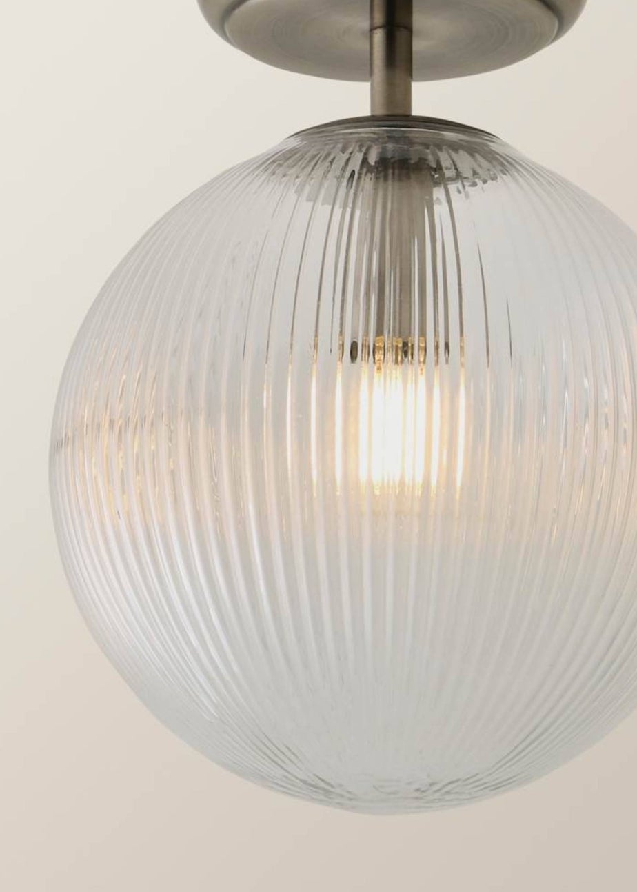 ValueLights Kempton Brushed Chrome Ceiling Light Ribbed Globe Shade