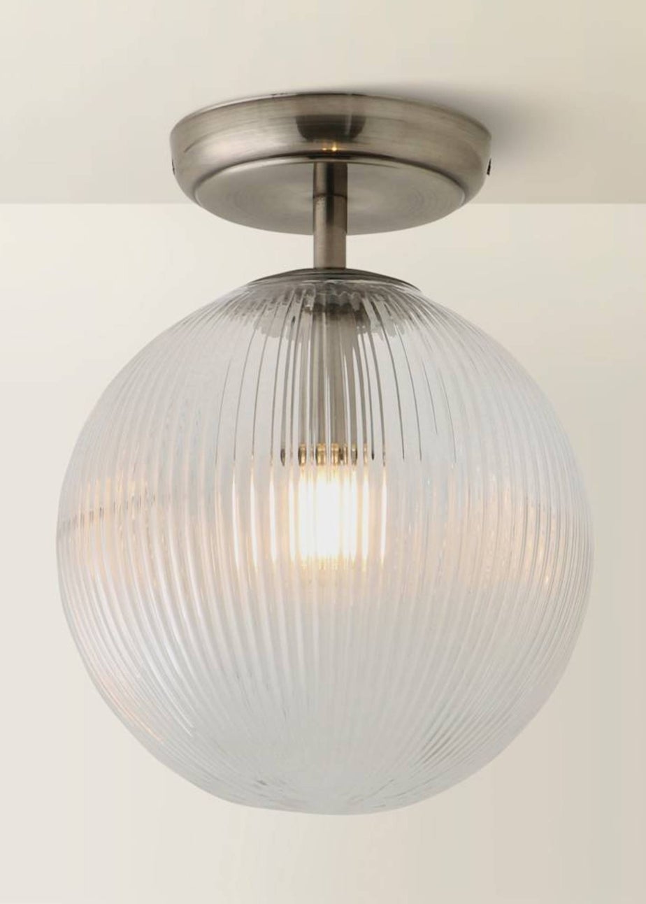 ValueLights Kempton Brushed Chrome Ceiling Light Ribbed Globe Shade