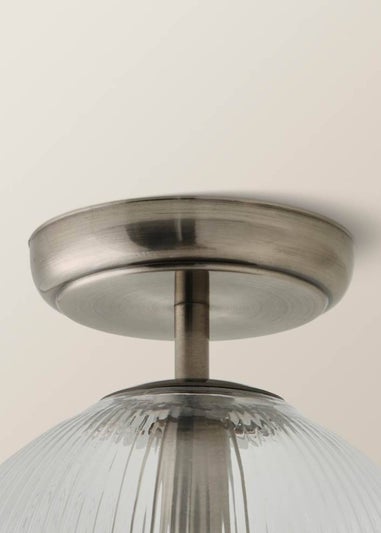 ValueLights Kempton Brushed Chrome Ceiling Light Ribbed Globe Shade
