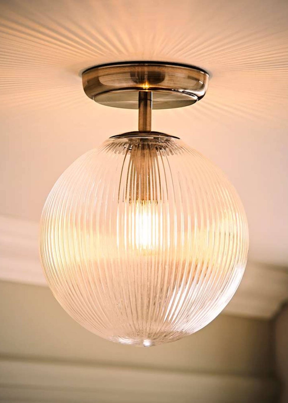 ValueLights Kempton Brushed Chrome Ceiling Light Ribbed Globe Shade