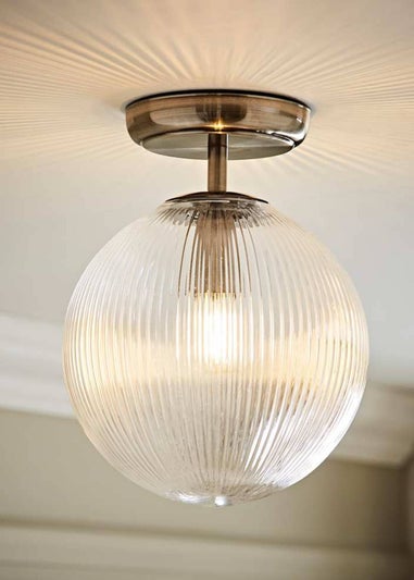 ValueLights Kempton Brushed Chrome Ceiling Light Ribbed Globe Shade