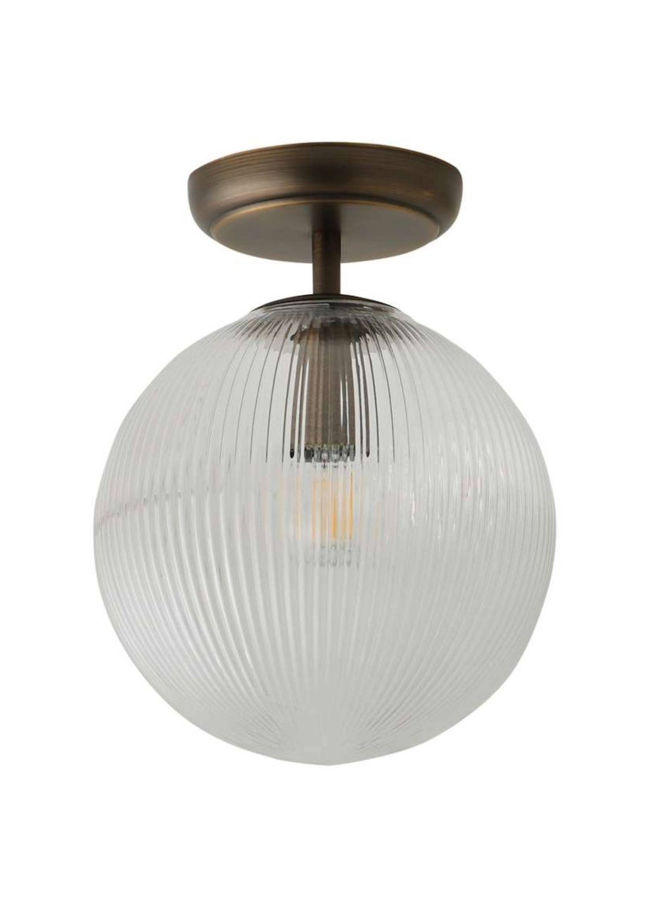 ValueLights Kempton Brass Flush Ceiling Light with Ribbed Globe Shade