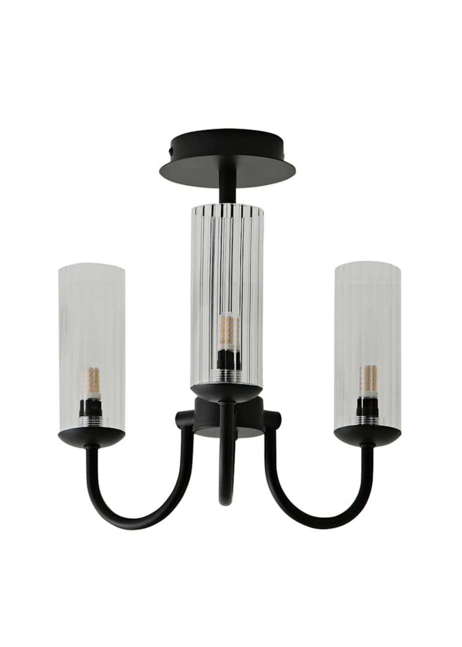 ValueLights Canya 3 Way Black Ceiling Light Clear Ribbed Shades