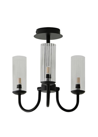 ValueLights Canya 3 Way Black Ceiling Light Clear Ribbed Shades