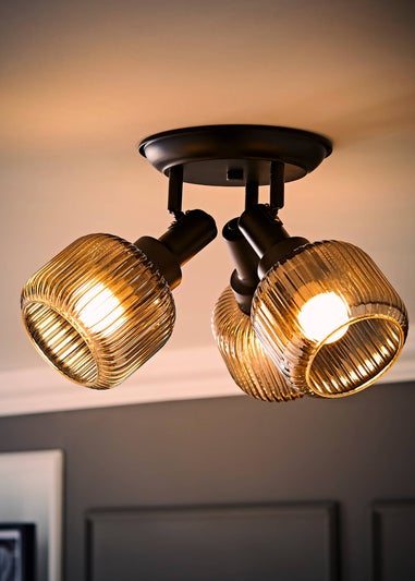 ValueLights Calpe 3 Way Black Ceiling Spotlight Ribbed Smoked Shades