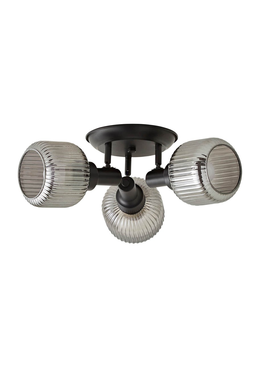ValueLights Calpe 3 Way Black Ceiling Spotlight Ribbed Smoked Shades