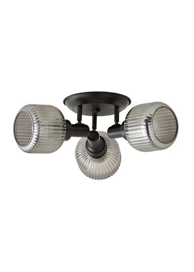 ValueLights Calpe 3 Way Black Ceiling Spotlight Ribbed Smoked Shades