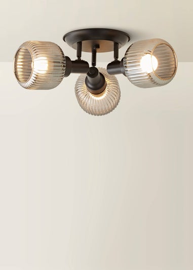 ValueLights Calpe 3 Way Black Ceiling Spotlight Ribbed Smoked Shades