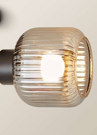 ValueLights Calpe 3 Way Black Ceiling Spotlight Ribbed Smoked Shades