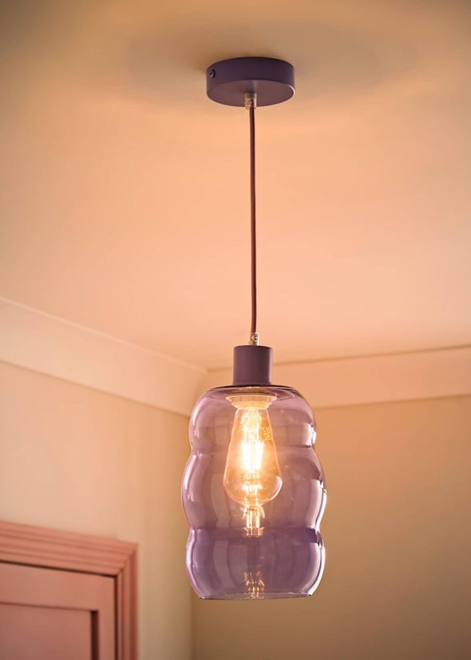 ValueLights Lolly Lilac Glass Bubble Pendant Ceiling Light