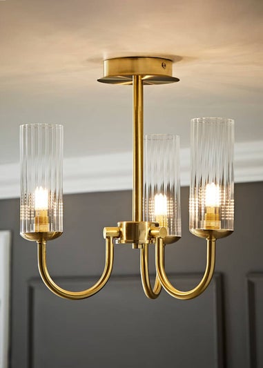 ValueLights Canya 3 Way Gold Ceiling Light Clear Ribbed Shades