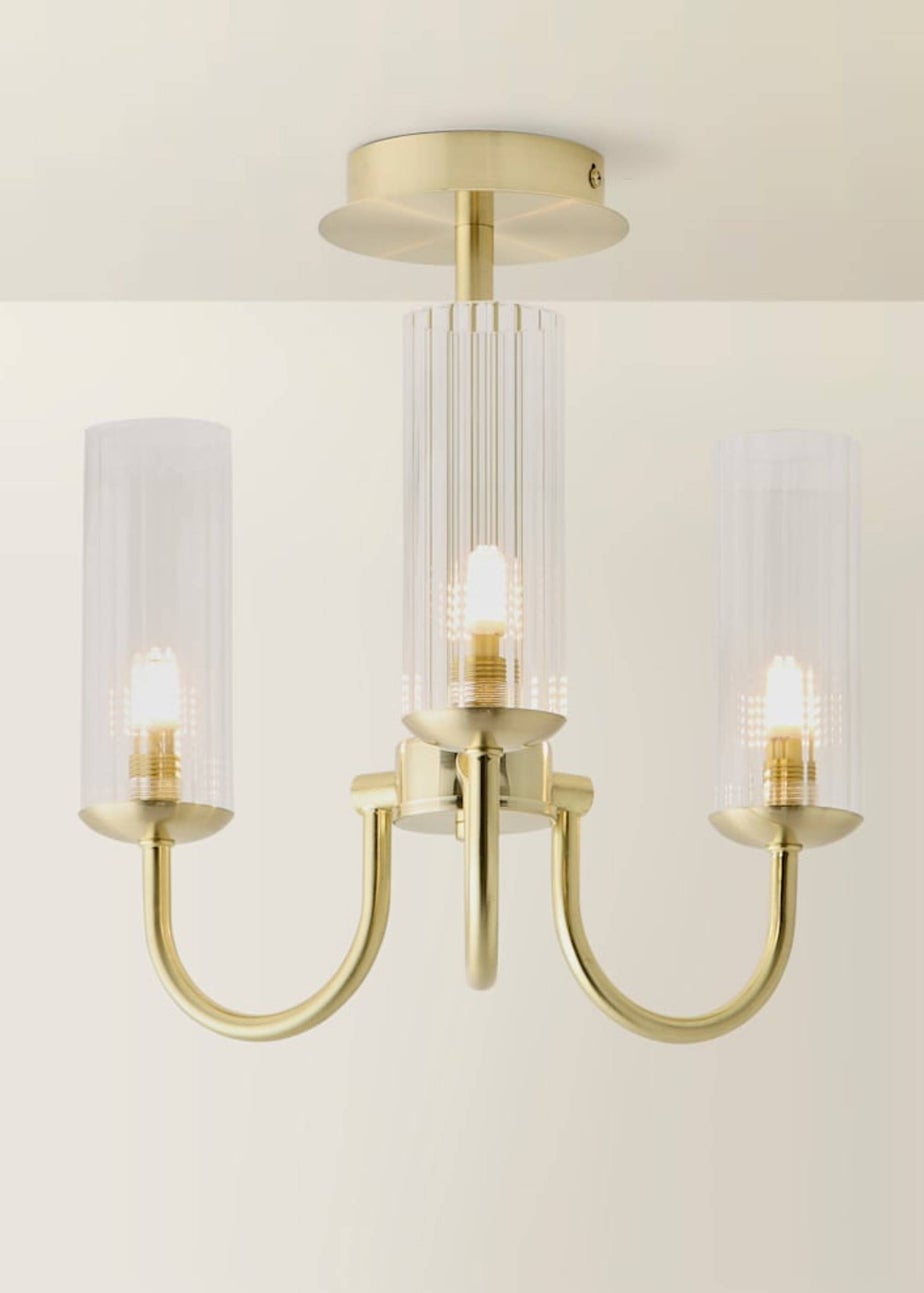 ValueLights Canya 3 Way Gold Ceiling Light Clear Ribbed Shades