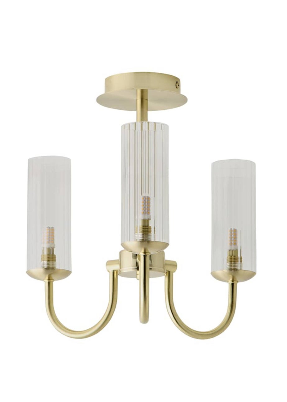 ValueLights Canya 3 Way Gold Ceiling Light Clear Ribbed Shades