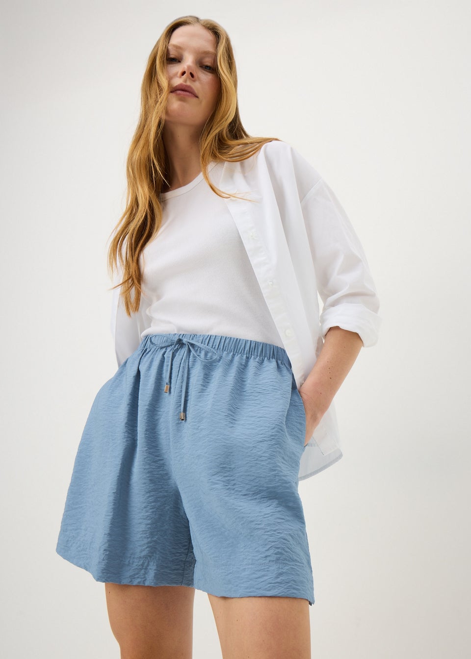 Dusky Blue Airflow Tied Shorts