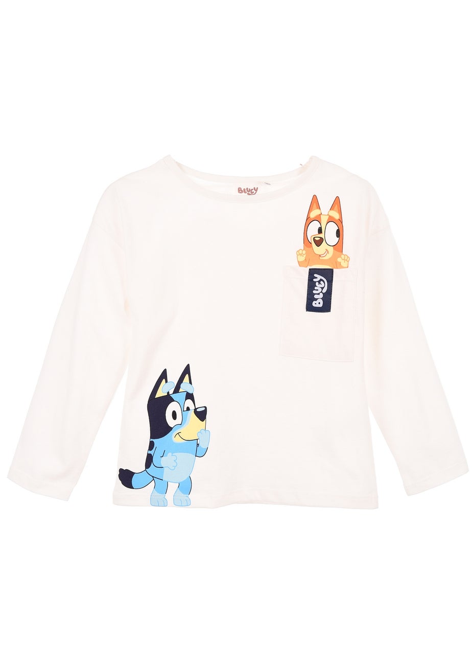Bluey Pocket Kids White Long Sleeve Top (3-8 Years)