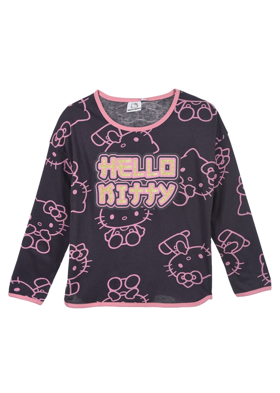 Hello Kitty Cat Kids Black Long Sleeve Top (4-12 Years)