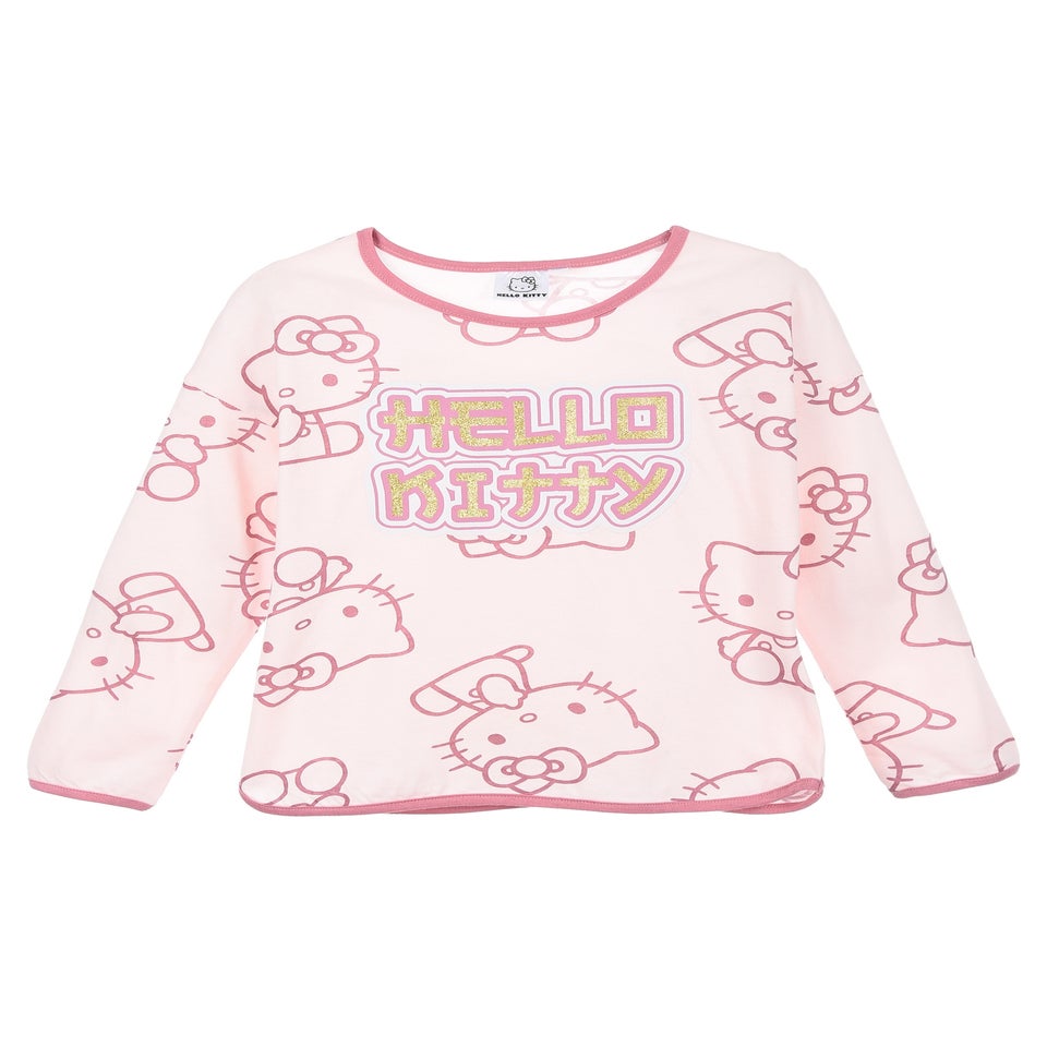 Hello Kitty Cat Kids Pink Long Sleeve Top (4-12 Years)