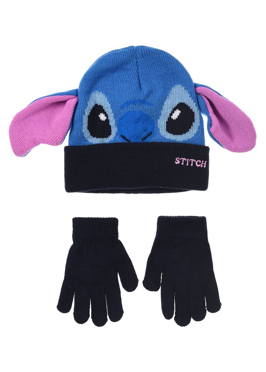 Disney Stitch Face Kids Navy Hat & Glove Set
