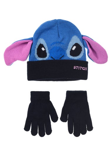 Disney Stitch Face Kids Navy Hat & Glove Set