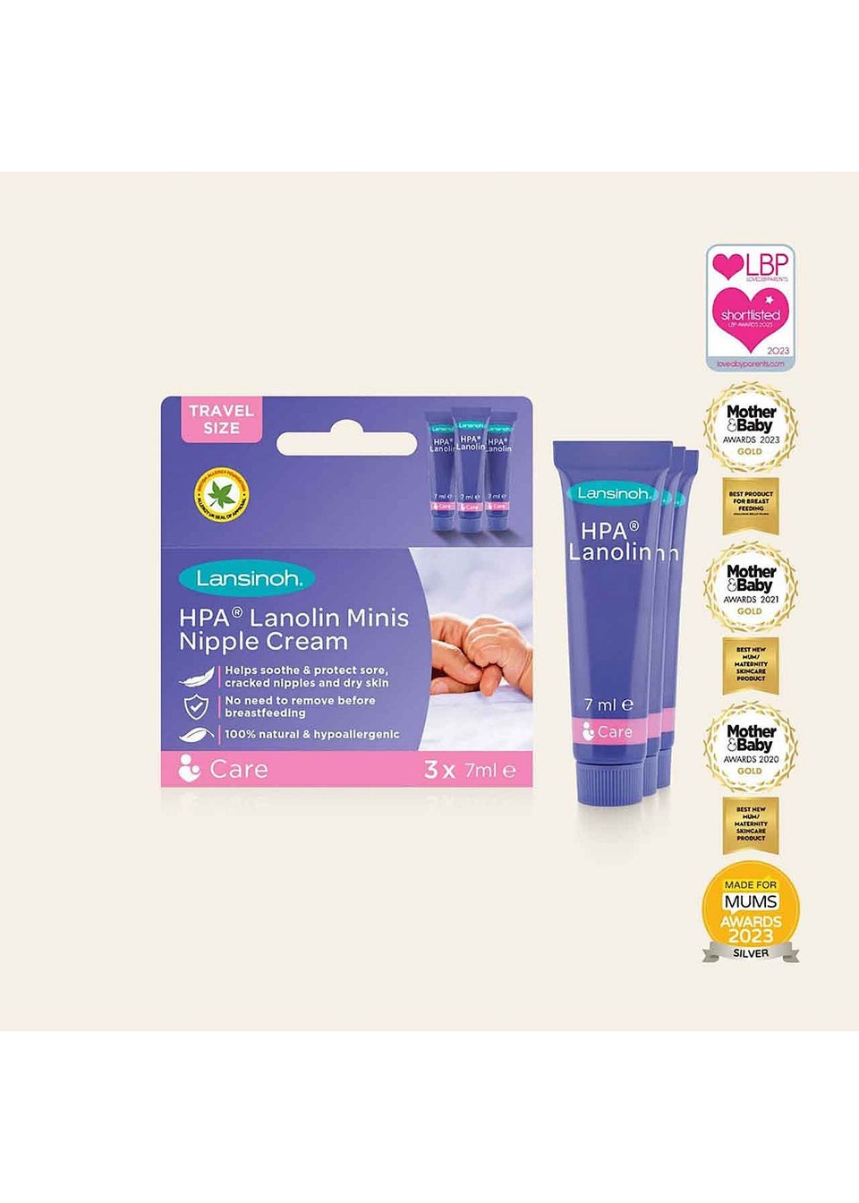 Lansinoh Purple Lanolin Mini's Nipple Cream 3x 75ml