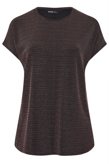 Yours Black Metallic Grown On Sleeve T-Shirt