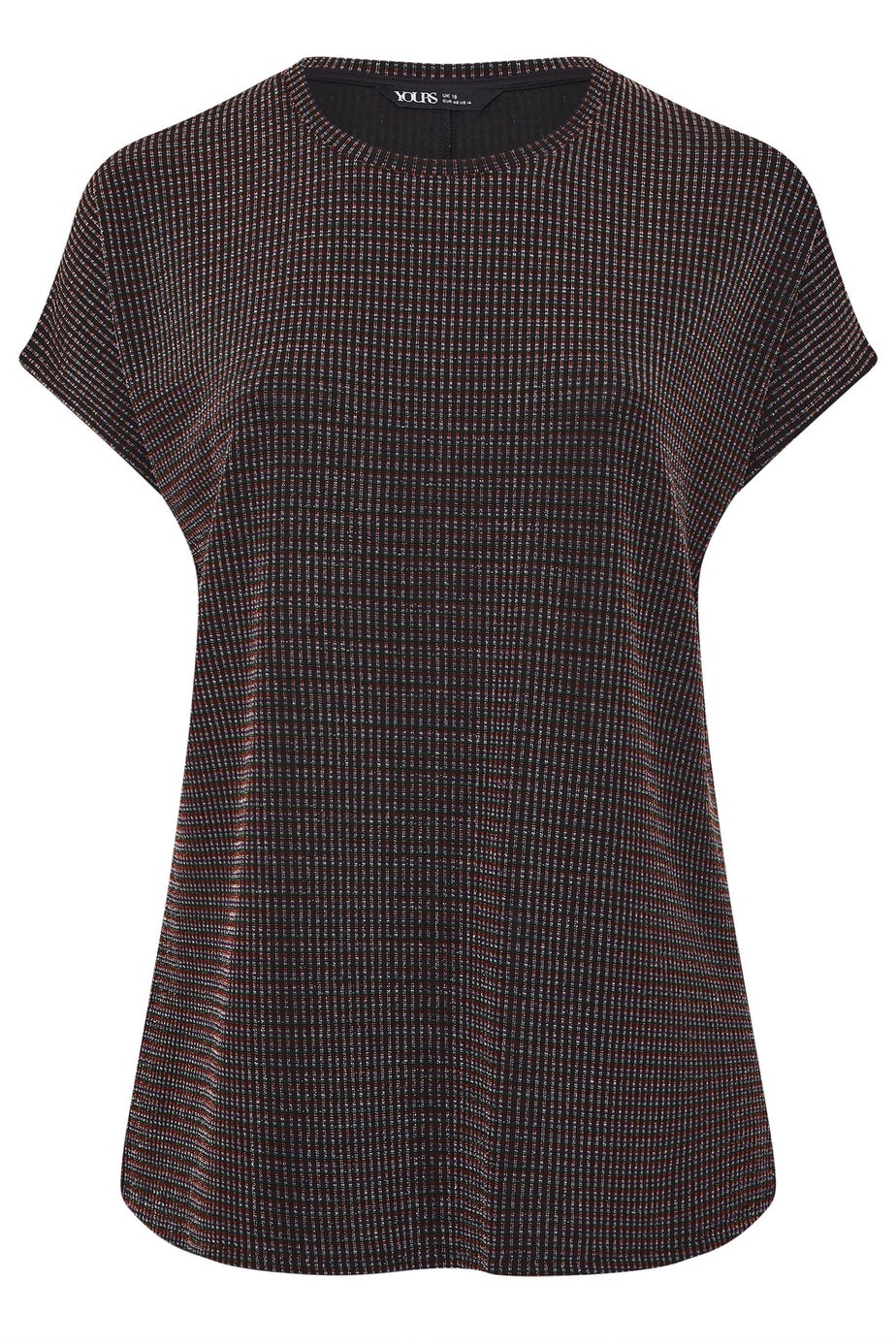 Yours Black Metallic Grown On Sleeve T-Shirt