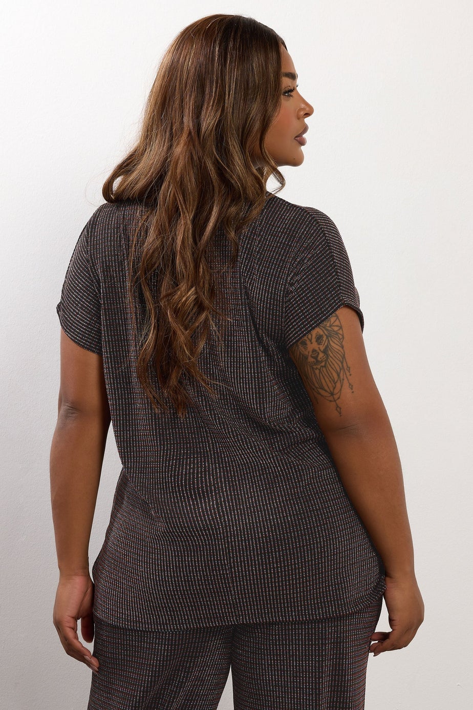 Yours Black Metallic Grown On Sleeve T-Shirt