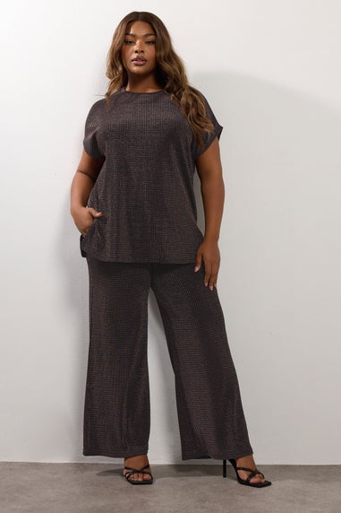 Yours Black Metallic Grown On Sleeve T-Shirt