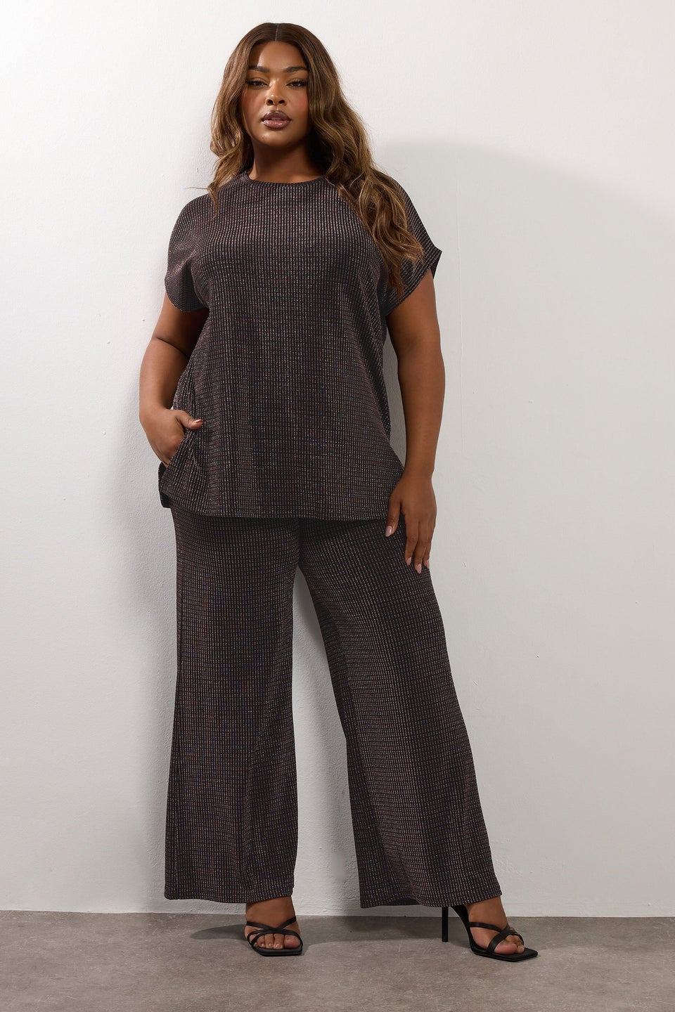 Yours Black Metallic Grown On Sleeve T-Shirt