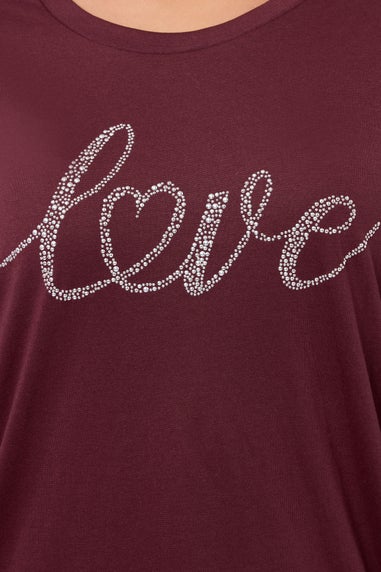 Yours Curve Wine Red 'Love' Long Sleeve T-Shirt