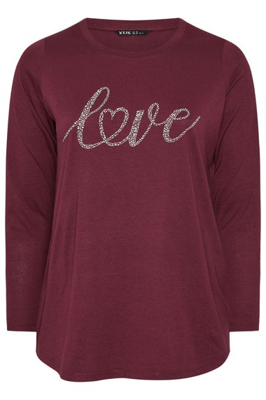 Yours Curve Wine Red 'Love' Long Sleeve T-Shirt