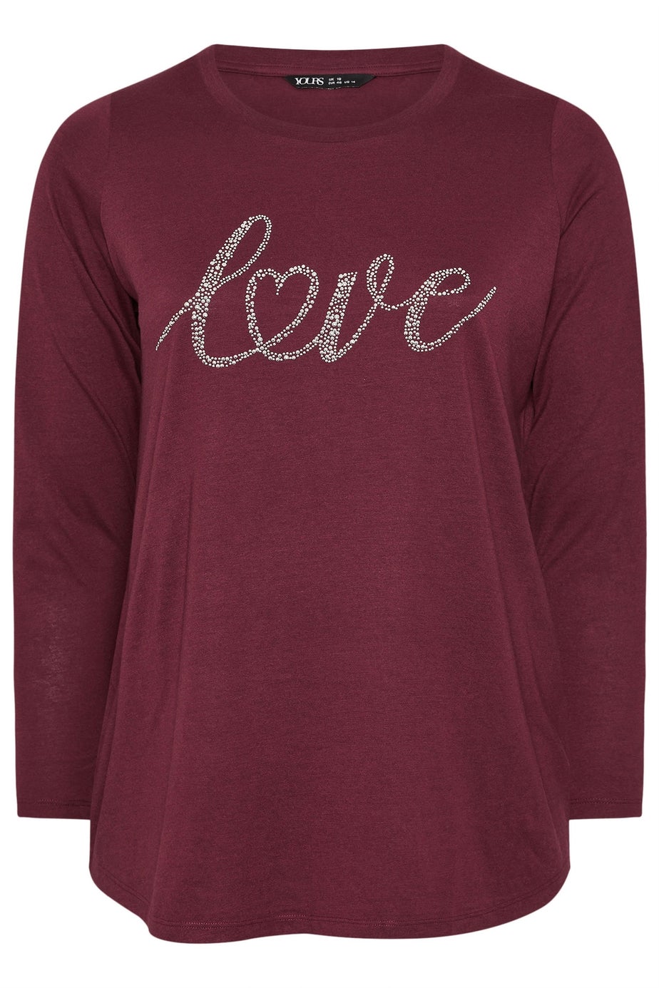 Yours Curve Wine Red 'Love' Long Sleeve T-Shirt