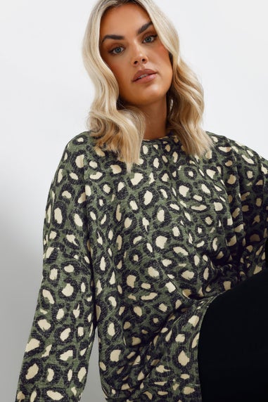 Yours Green Leopard Print Jumper