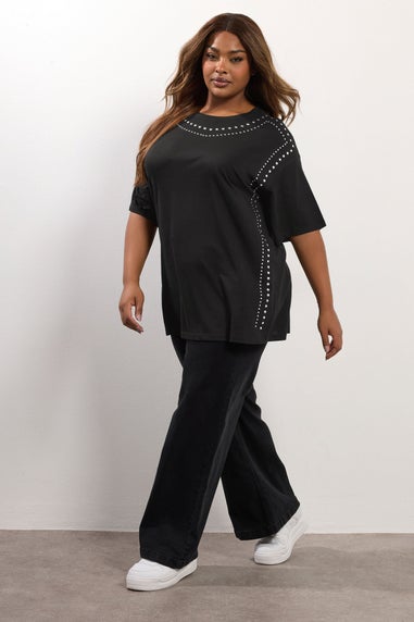 Yours Black Studded Oversized T-Shirt