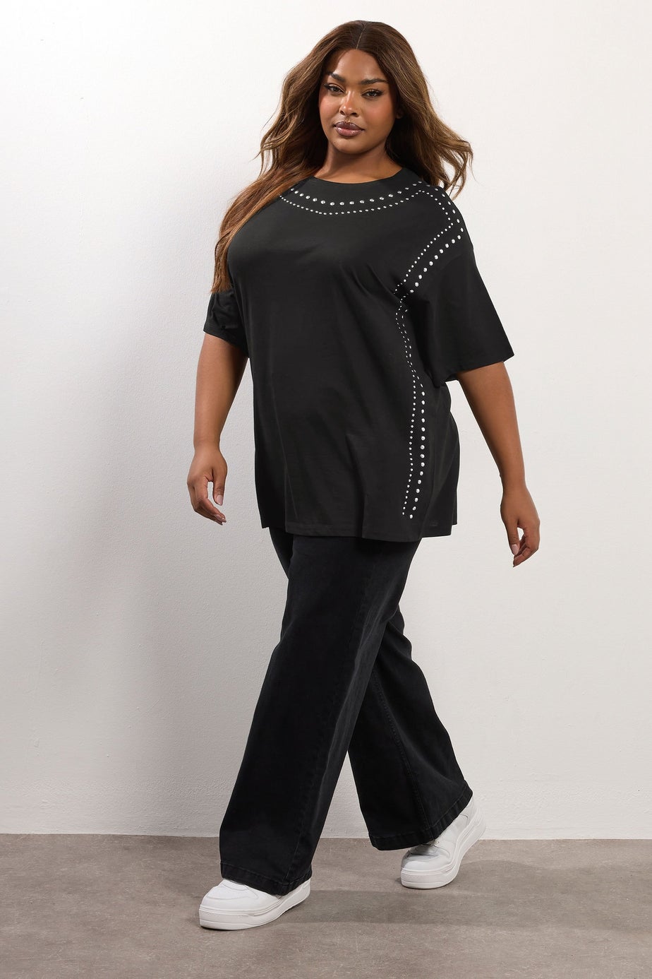 Yours Black Studded Oversized T-Shirt