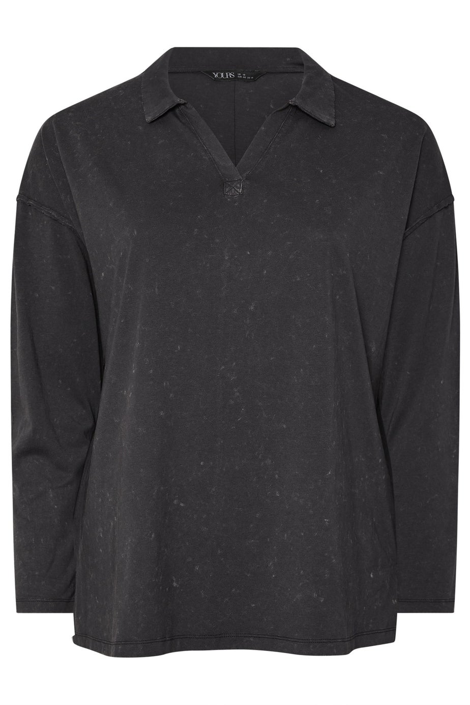 Yours Grey Acid Wash Rugby Collar Top
