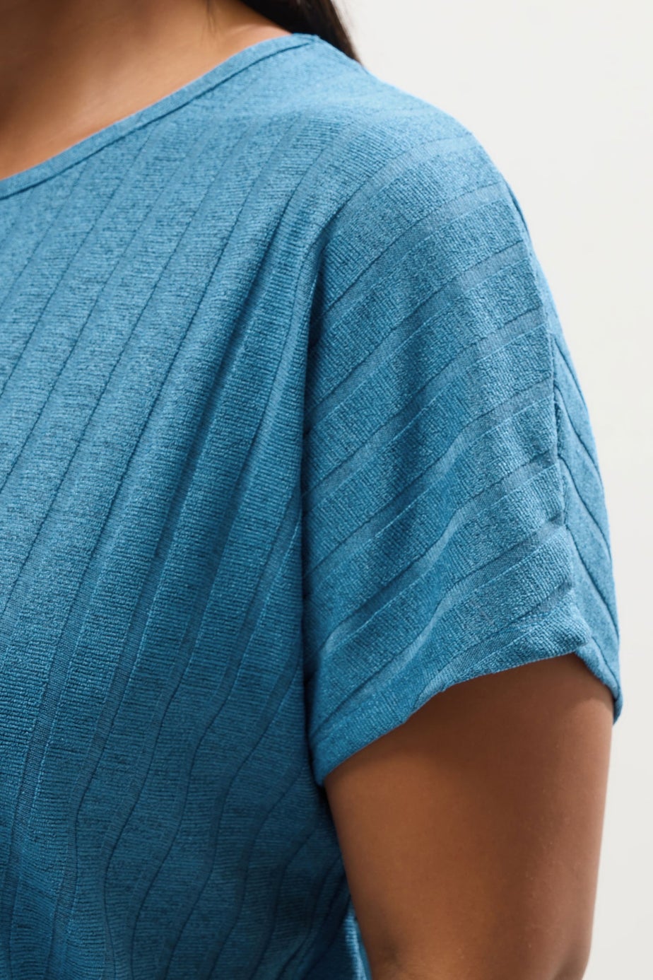 Yours Curve Light Blue Ribbed Swing T-Shirt