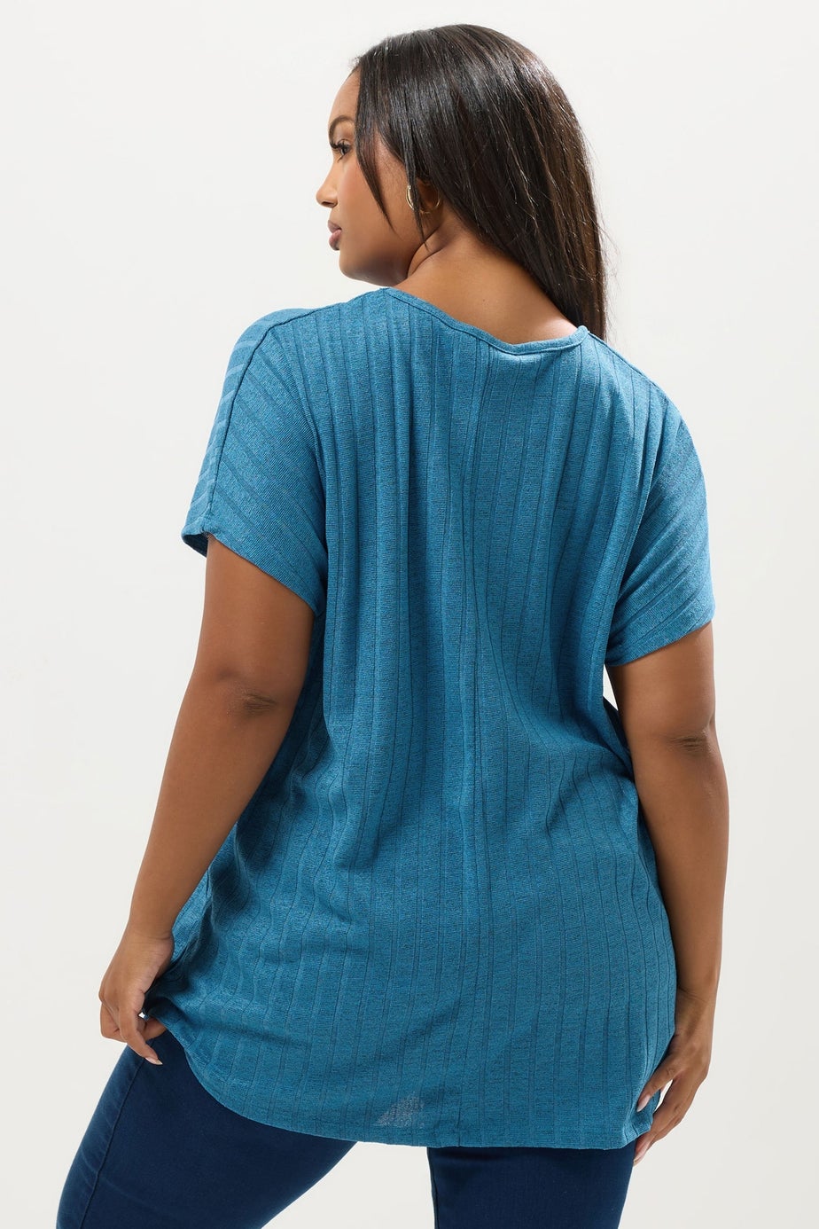 Yours Curve Light Blue Ribbed Swing T-Shirt