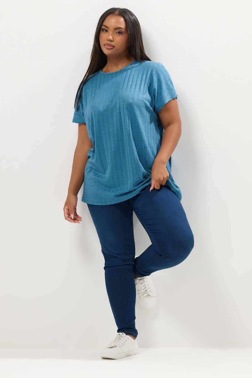 Yours Curve Light Blue Ribbed Swing T-Shirt