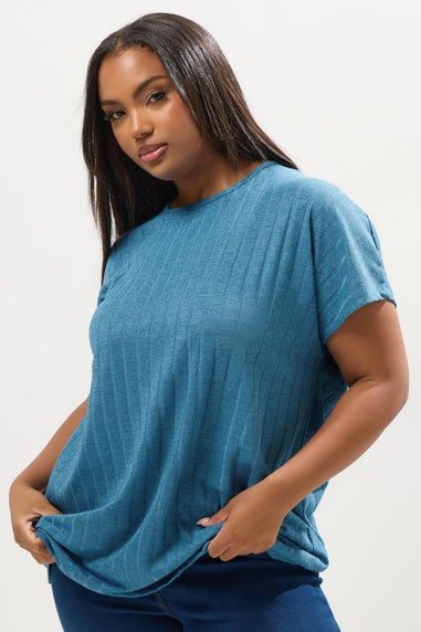 Yours Curve Light Blue Ribbed Swing T-Shirt